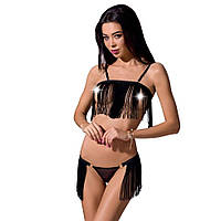Комплект білизни Passion Exclusive KASSANDRA SET OpenBra L/XL, black, ліф з бахроми, трусики-спідниця