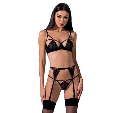 Комплект білизни PERDITA SET black XXL / XXXL - Passion Exclusive: стрепи: ліф, стрінги і пояс для панчіх, фото 2