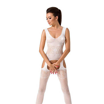 Бодістокінг Passion BS046 white, комбінезон з імітацією панчіх, фото 1