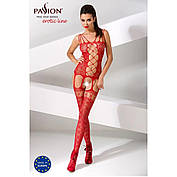 Бодістокінг Passion BS054 red, комбінезон, імітація панчіх, відкритий животик, фото 6