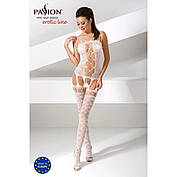 Бодістокінг Passion BS054 white, комбінезон, імітація панчіх, відкритий животик, фото 6