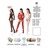 Бодістокінг Passion BS055 red, комбінезон, імітація панчіх і пояса, довгий рукав, закрите плече, фото 3