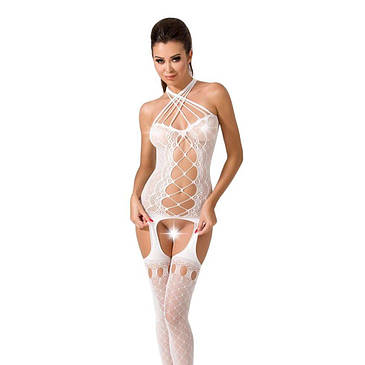 Бодістокінг Passion BS056 white, комбінезон, імітація панчіх, фото 1