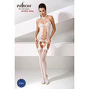 Бодістокінг Passion BS056 white, комбінезон, імітація панчіх, фото 6