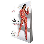 Бодістокінг Passion BS068 red, комбінезон, велика сітка, довгий рукав, фото 4