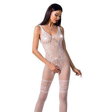 Бодістокінг Passion BS069 white, комбінезон, імітація панчіх і боді, фото 1