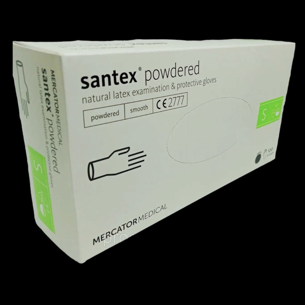 Перчатки латексные: SANTEX POWDERED (Mercator Medical) XS White (100 шт), опудренные белые, ИксС - фото 1 - id-p1715249123