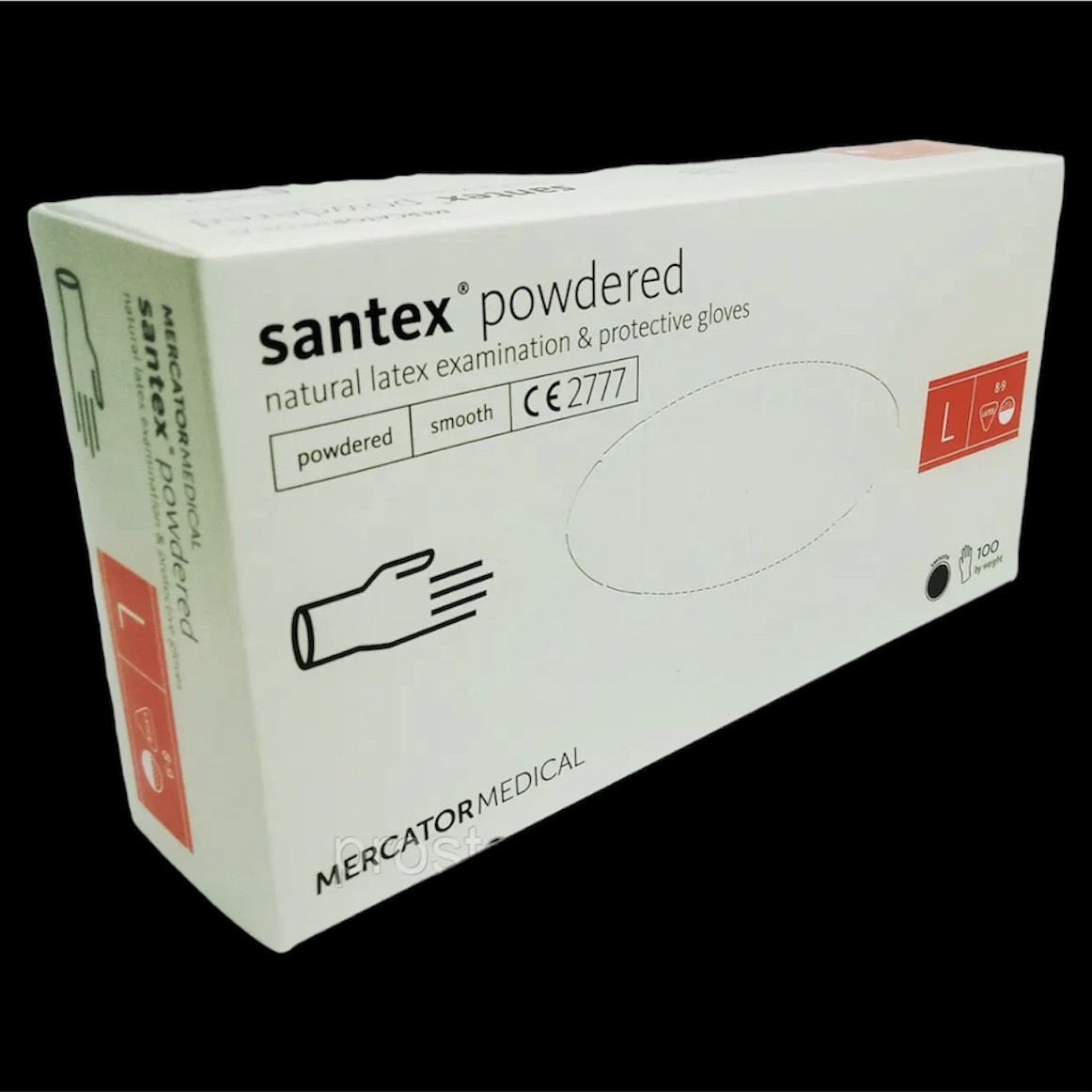 Перчатки латексные: SANTEX POWDERED (Mercator Medical) XS White (100 шт), опудренные белые, ИксС - фото 3 - id-p1715249123