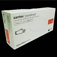 Перчатки латексные: SANTEX POWDERED (Mercator Medical) L White (100 шт), опудренные белые, Л