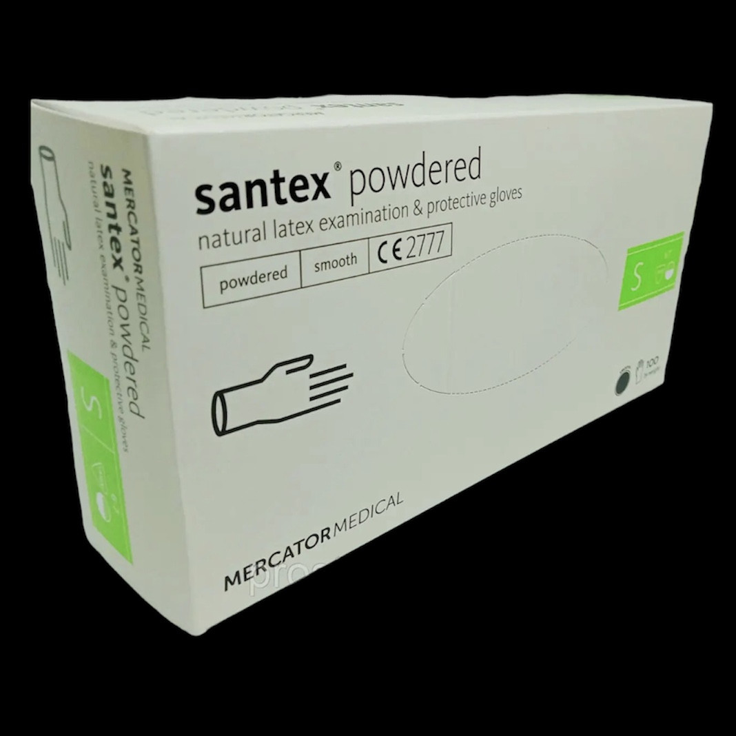 Перчатки латексные: SANTEX POWDERED (Mercator Medical) XS White (100 шт), опудренные белые, ИксС - фото 1 - id-p1715249133
