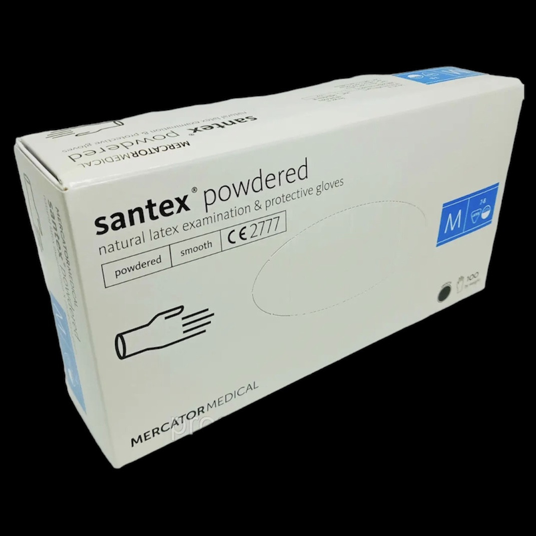 Перчатки латексные: SANTEX POWDERED (Mercator Medical) XS White (100 шт), опудренные белые, ИксС - фото 2 - id-p1715249133