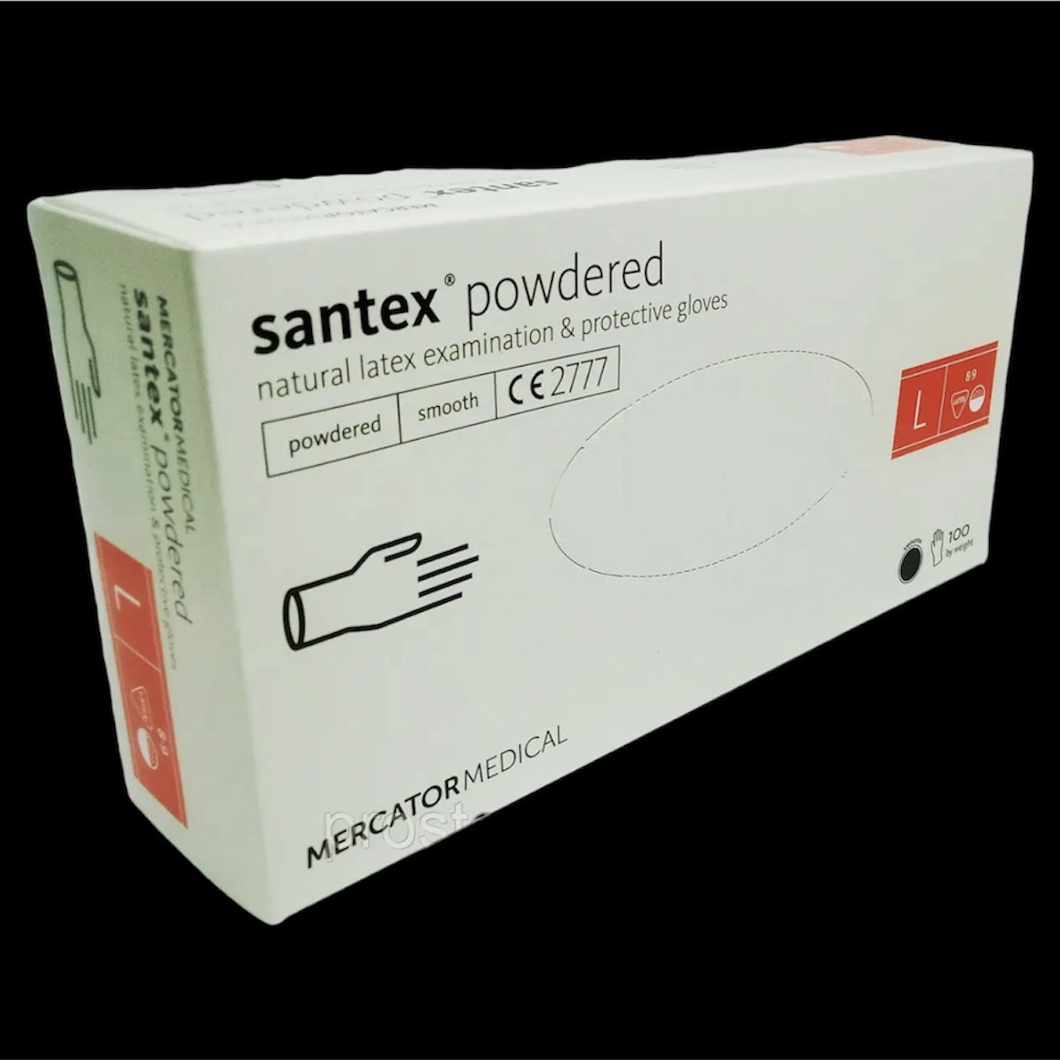 Перчатки латексные: SANTEX POWDERED (Mercator Medical) XS White (100 шт), опудренные белые, ИксС - фото 3 - id-p1715249133