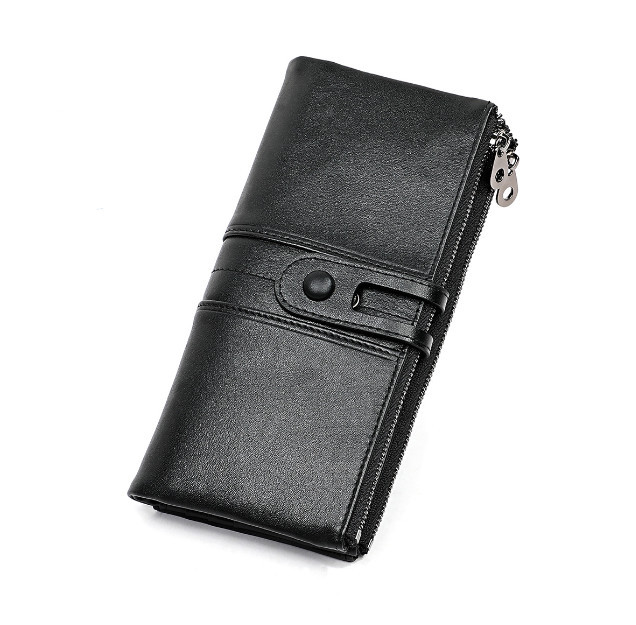 Великий шкіряний гаманець два відділення на блискавці 3520-А03-КТ-10227 Чорний, фото 1