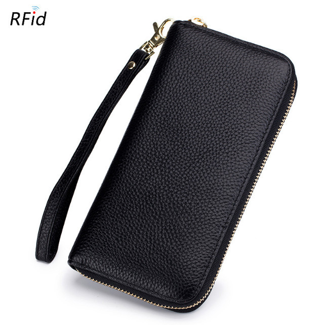 Великий шкіряний гаманець на блискавці з ремінцем і кісточкою А15-КТ-10243-2 Чорний, фото 1