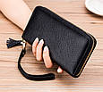 Великий шкіряний гаманець на блискавці з ремінцем і кісточкою А15-КТ-10243-2 Чорний, фото 4