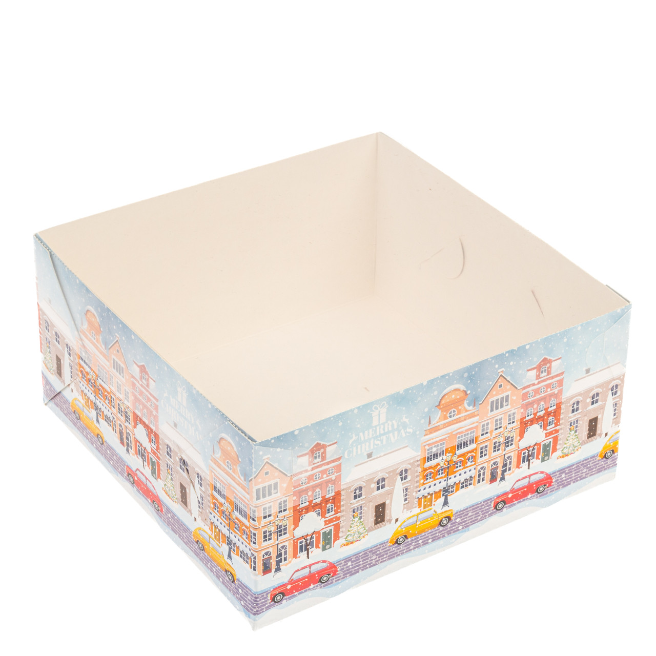 Коробка 160х160х80 для десертів з прозорою кришкою "Зимове місто", фото 1