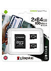 Картка пам'яті MicroSDXC 2x64GB UHS-I Class 10 Kingston Canvas Select Plus R100MB/s + SD-адаптер, фото 3