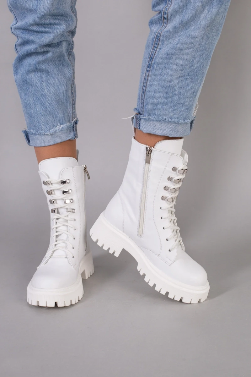 Жіночі демісезонні черевики ShoesBand Білі натуральні шкіряні на середню стопу всередині байка 36 (23 см) (Ѕ55771д), фото 1