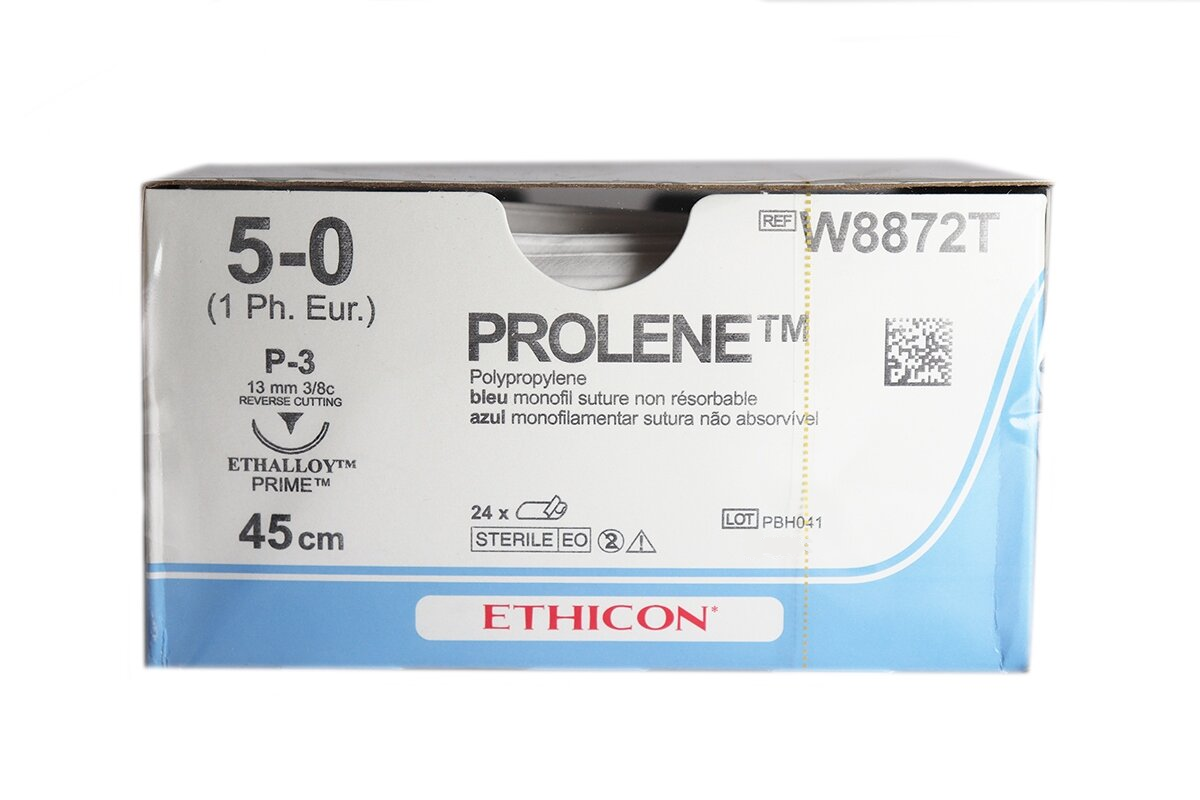 Хірургічна нитка Ethicon Пролен (Prolene) 5/0, довжина 45 см, обр-реж. голка 13 мм, W8872T