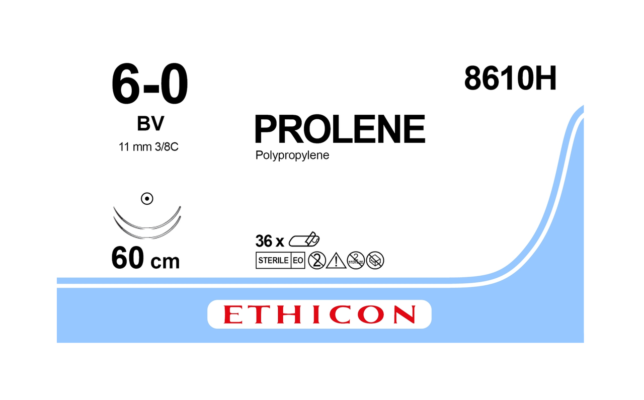 Хірургічна нитка Ethicon Пролен (Prolene) 6/0, довжина 60 см, 2 кільк. голки 11 мм, 8610H (W8597)