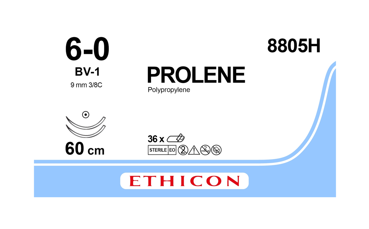 Хірургічна нитка Ethicon Пролен (Prolene) 6/0, довжина 60 см, 2 кільк. голки 9,3 мм, 8805H (W8712)