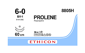 Хірургічна нитка Ethicon Пролен (Prolene) 6/0, довжина 60 см, 2 кільк. голки 9,3 мм, 8805H (W8712)