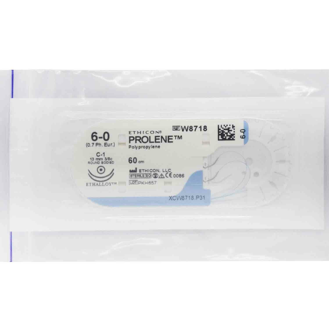 Хірургічна нитка Ethicon Пролен (Prolene) 6/0, довжина 60 см, 2 кільк. голки 13 мм, W8718