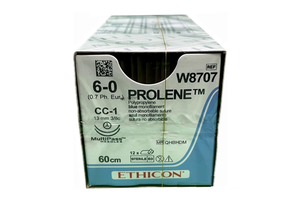 Хірургічна нитка Ethicon Пролен (Prolene) 6/0, довжина 60 см, 2 кільк. голки 13 мм, W8707