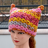 Жіноча трикотажна шапка - кішка, HandMade модна стильна шапка з вушками на кожен день від PRIGRIZ, фото 2