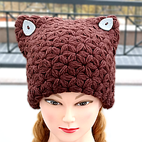 Женская вязаная шапка - кошка, HandMade модная стильная коричневая шапка с ушками на каждый день от PRIGRIZ