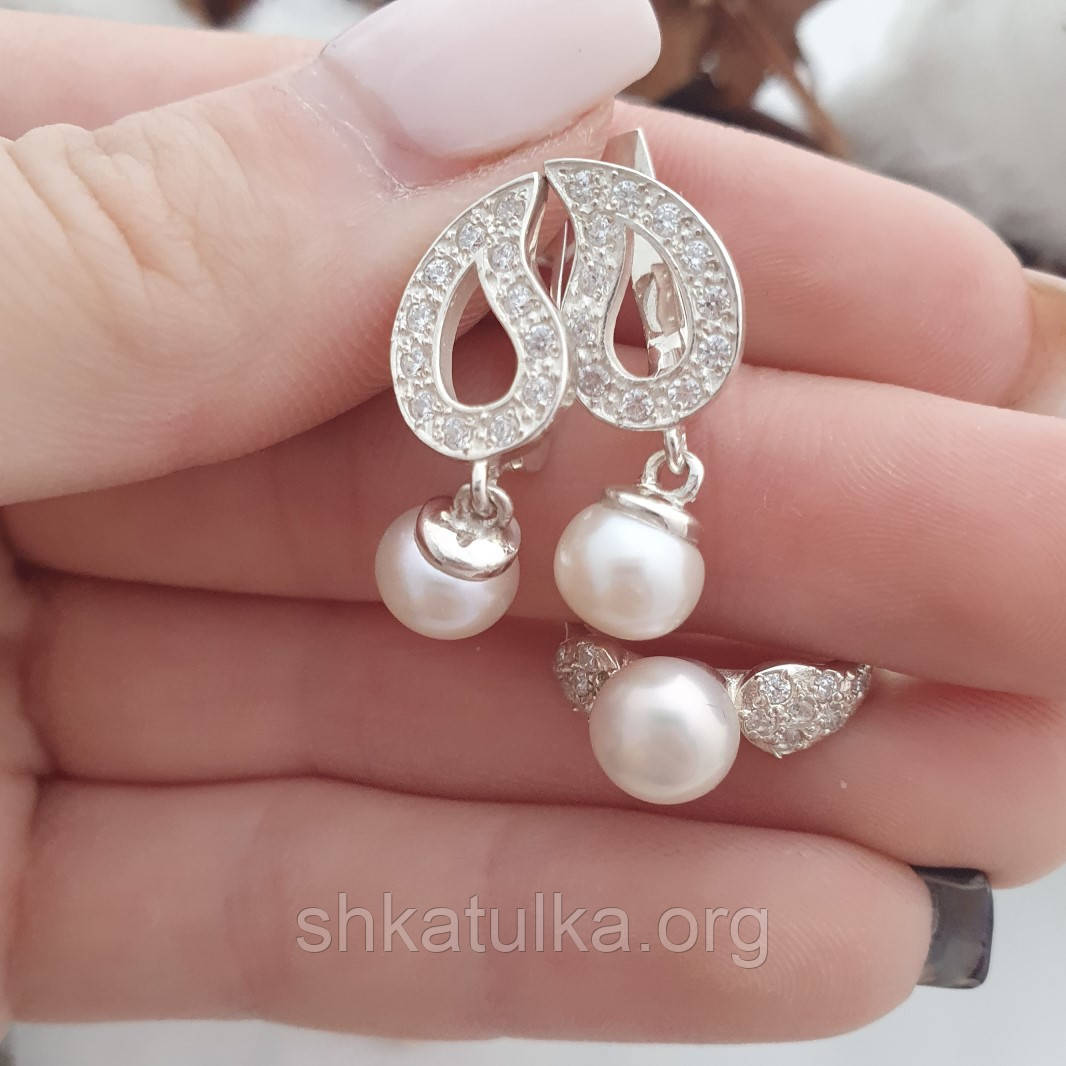 Срібний гарнітур із золотом та перлами