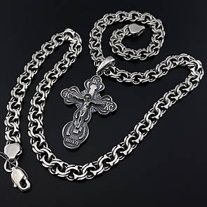 Комплект! Чоловічий товстий срібний ланцюжок 925 проби і хрестик. Цепочка бісмарк і кулон 55 см