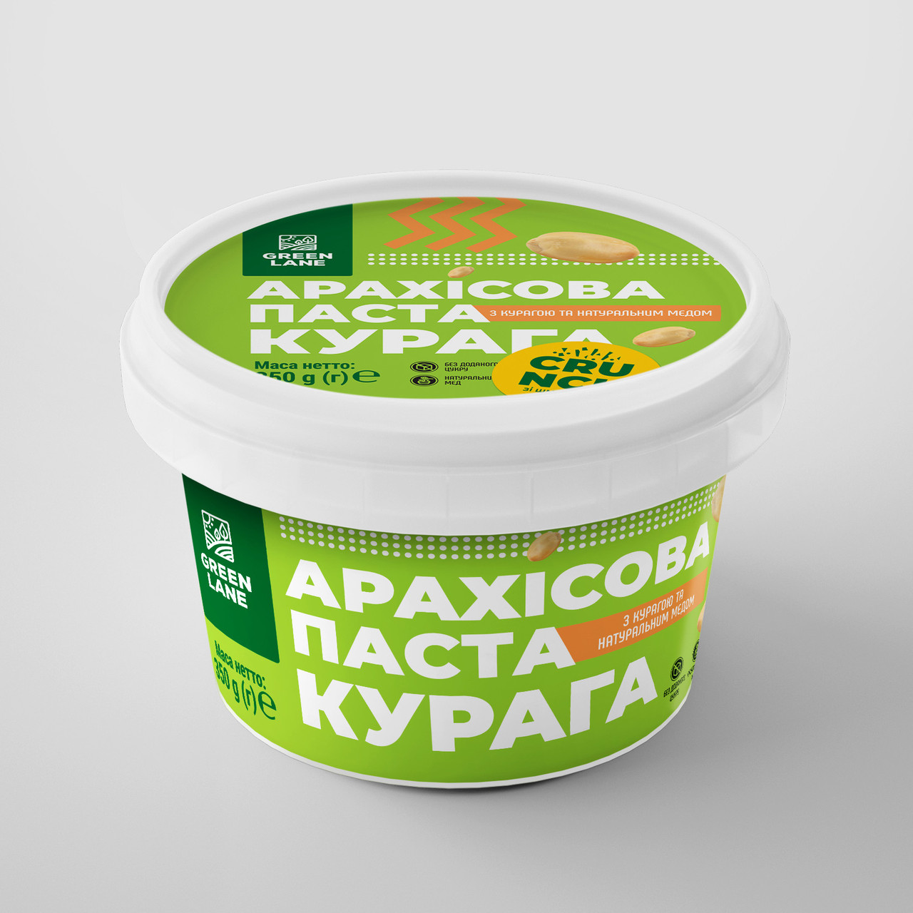 Арахісова паста кранч з курагою та медом 350 г., натуральна, без доданого цукру КУРАГА CRUNCH