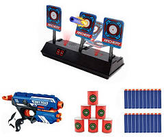 Набір домашній тир Magic Target Set електронна мішень 1 бластер мягкі мішені-бочки патрони с присосками 20 шт