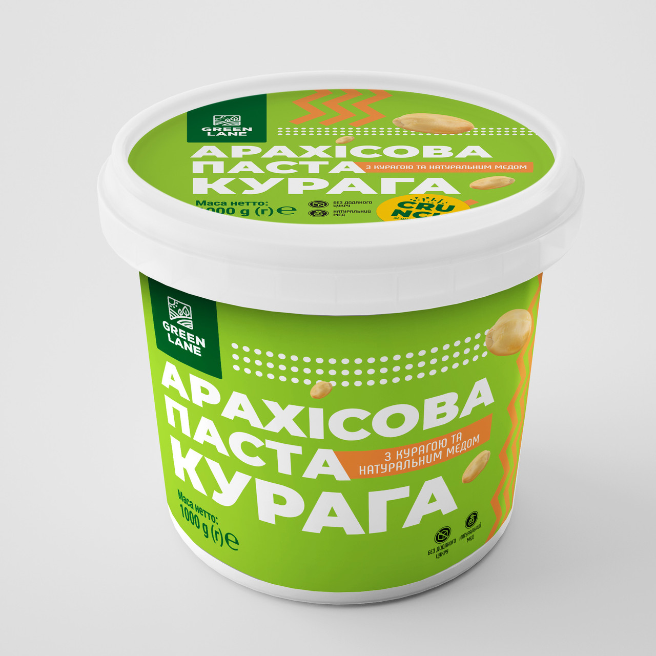 Арахісова паста кранч з курагою та медом 1000 г., натуральна, без доданого цукру КУРАГА CRUNCH