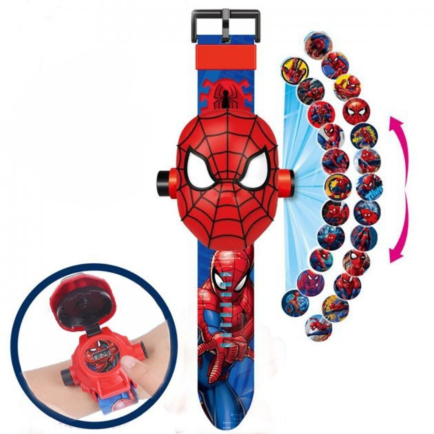 Дитячий електронний наручний годинник з 3d проектором Людина Павук (Спайдермен) - Spider Man projector Watch 2 в 1 синьо-червоні