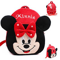 Детский плюшевый дошкольный рюкзак для девочек Minnie Mouse (мини маус) красный