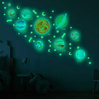 Детская виниловая люминесцентная интерьерная наклейка на стену Космос,планеты и звезды Kinder Goods светящаяся