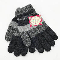 Детские теплые перчатки в полоску на 8-10 лет, Серые / Зимние перчатки для подростка / Шерстяные перчатки