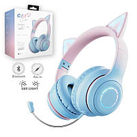 Бездротові навушники з котячими вушками Cat Ear Fingertime  із додатковим мікрофон та підсвіткою рожево-голубі