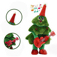 Игрушка Елка рождественская поющая танцующая новогодняя плюшевая из Хлопка с гитарой для детей с батарейками