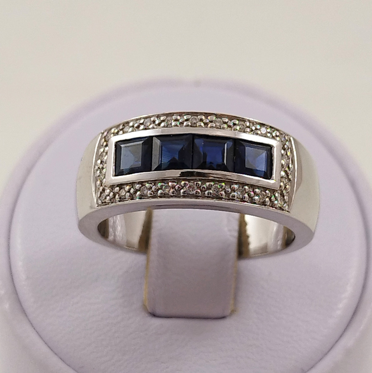 Каблучка із білого золота 585 проби з сапфірами і діамантами К001-0865, фото 1