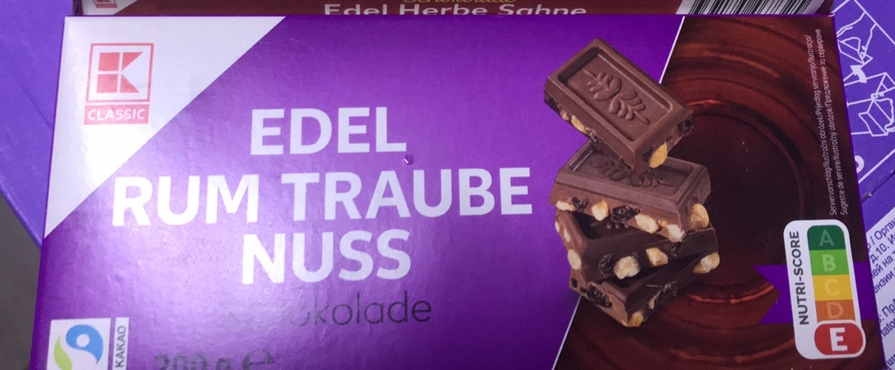 Шоколад Молочний з Горіхами, Родзинками та Ромом K-Classic Edel Rum Traube Nuss 200 г Німеччина