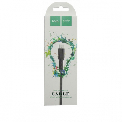 Кабель Usb Micro USB HOCO U31 Benay 2.4 A 1 m (круглий, тканинний) Black, фото 2