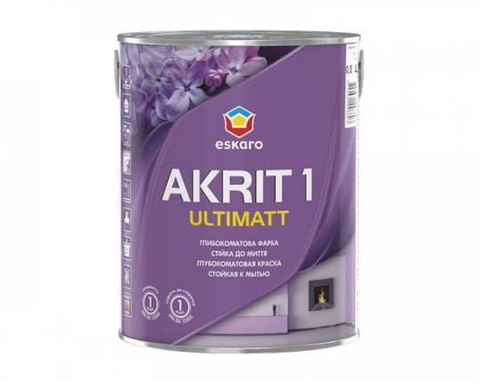 Глибокоматова, стійка до миття фарба для стін та стель Eskaro Akrit 1 Ultimatt, TR (прозора база), 0,85л, фото 2