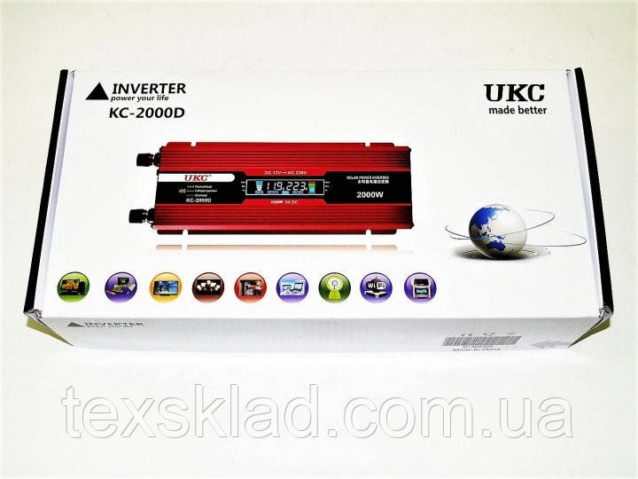 Преобразователь инвертор автомобильный UKC KC-2000D 2000W 12v-220v - фото 8 - id-p1715350691