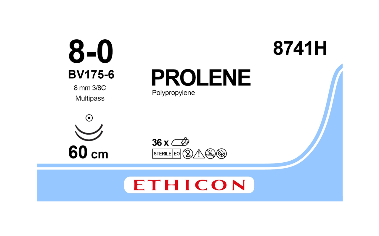 Хірургічна нитка Ethicon Пролен (Prolene) 8/0, довжина 60 см, 2 кільк. голки 8 мм, 8741H