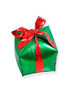Фольгированный шар куб "Подарок". Цвет зеленый. Ширина ребра 33 см.