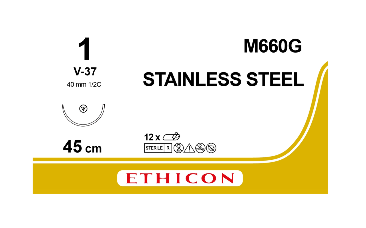 Хірургічний дріт Ethicon (Surgical Steel) 1, 4шт по 45 см, кільк. голка 40 мм, M660G
