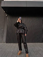 Стильный теплый женский комплект зимний комбенизон и куртка с поясом Dm5237